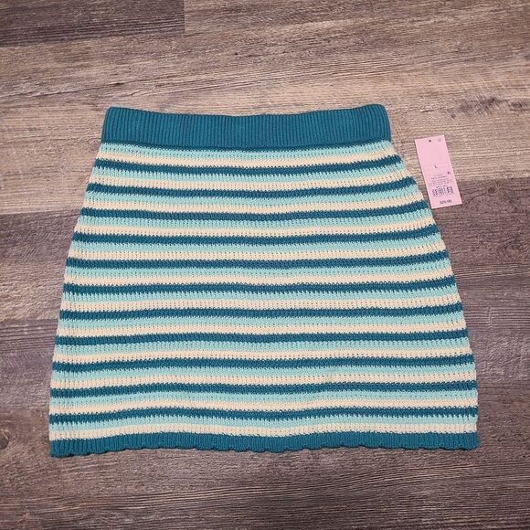 Wild Fabel Knit Teal Stripe Mini Skirt - Picture 2 of 6